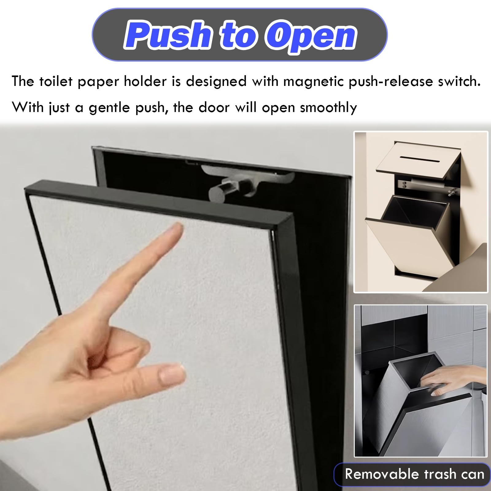 Soporte de papel higiénico empotrado con cubo de basura integrado, dispensador de pañuelos de baño montado en la pared para oficina, villa y baño público