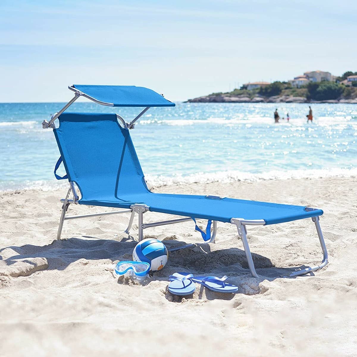 Lettino prendisole SAND con tettuccio per mare campeggio giardino in alluminio pieghevole Blu