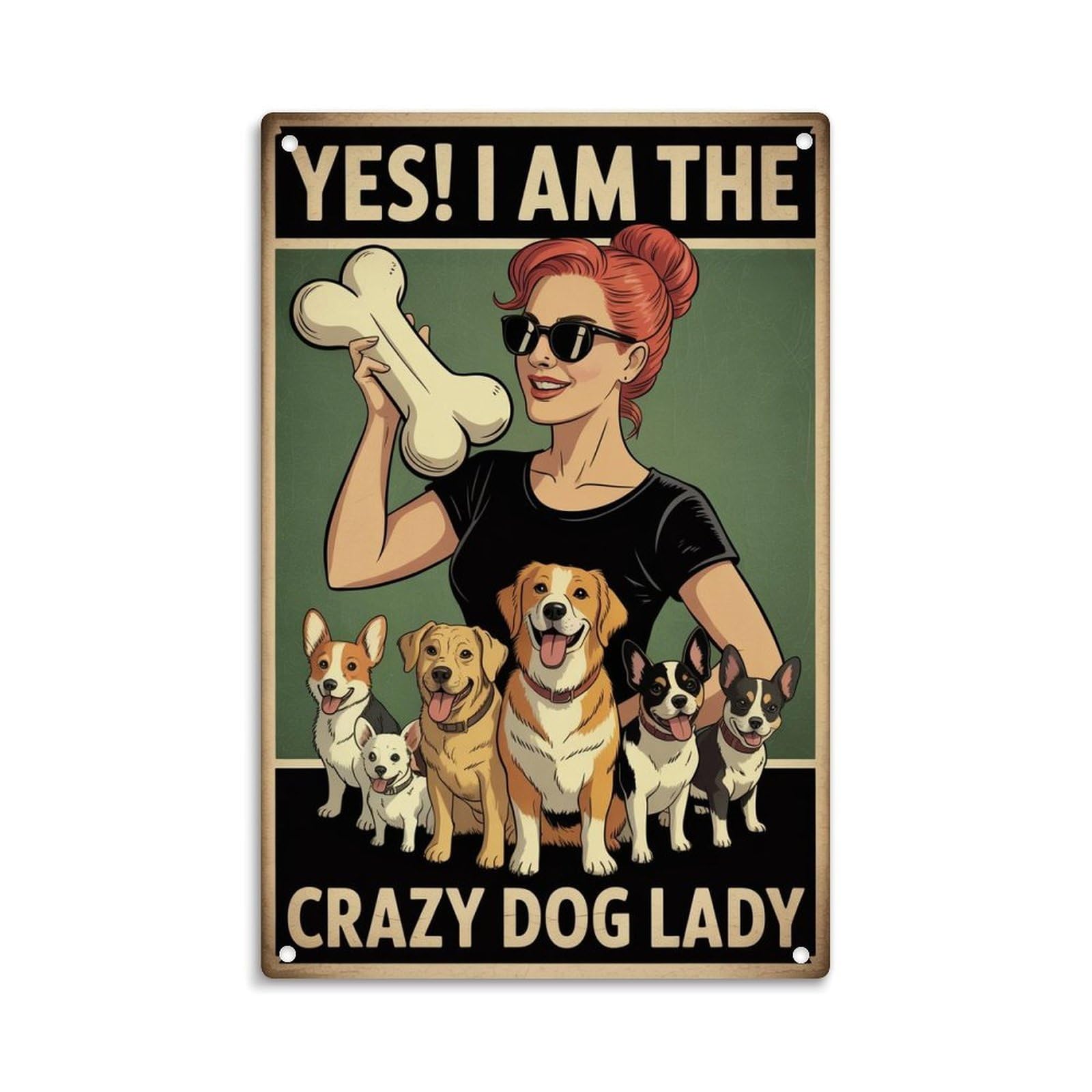 Crazy Dog Lady Tin Sign, Vintage Dog Mom Metal Sign Print Aesthetic Room Decoration Metal Tin Sign 8X12 Inch