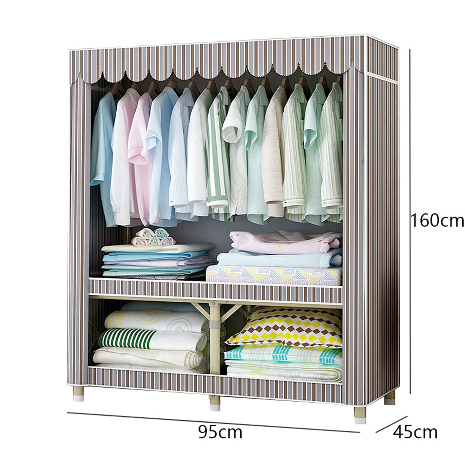 Armario para el hogar, Armario Plegable con Cremallera de Tela portátil, Armario telescópico Resistente, Barra para Ropa, Estante para Ropa (B 160 * 95 * 45CM)