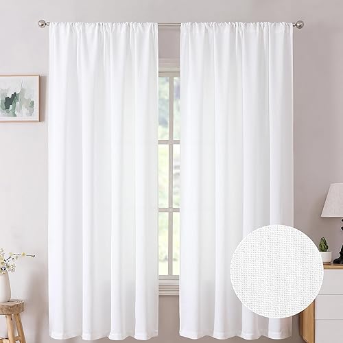 Tollpiz Cortina corta de lino para sala de estar, cortinas semitransparentes con bolsillo para barra, cortinas de arpillera para filtrar la luz,