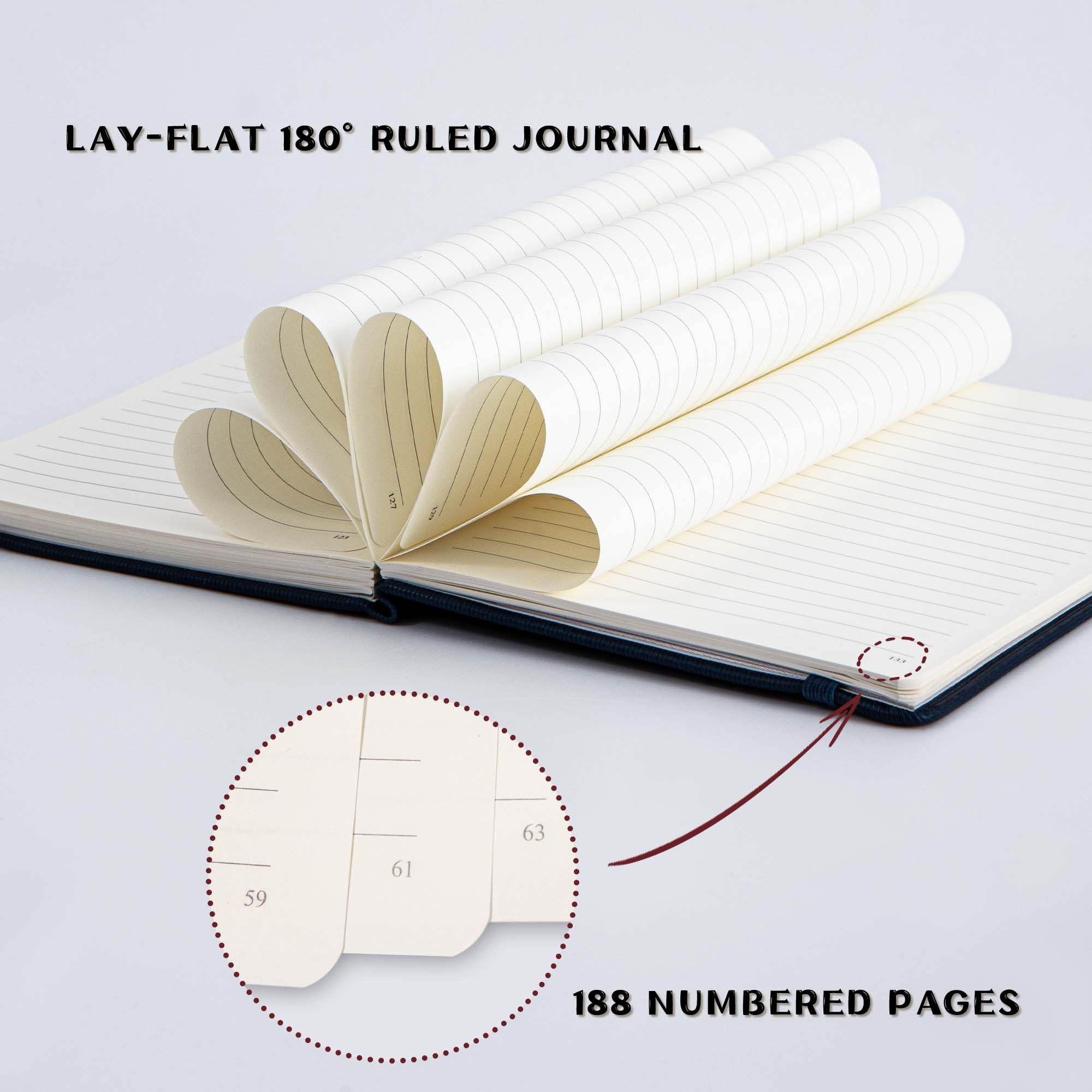 MGGAO A5 Ruled Journal 100 GMS Lined Thick Paper with 188 Numbered Pages Premium Leather Hardcover Notebook for Personal Writing Study Office Travel Recording (Striped Navy,Ruled) - Image 4
