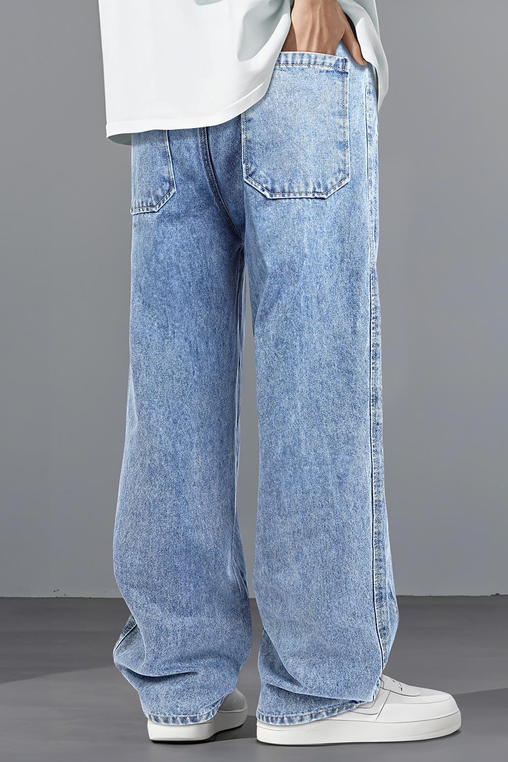 Mens Baggy Jeans Elastic Waisted Denim Pants for Men with Drawstring Streetwear - Image 3