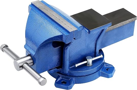 Holdfiturn 6 Inch Table Vice Heavy Duty Bench Vice with 360 Degrees Swiveling Base Cast Iron Workshop Vise for Workshop Factory, Blue