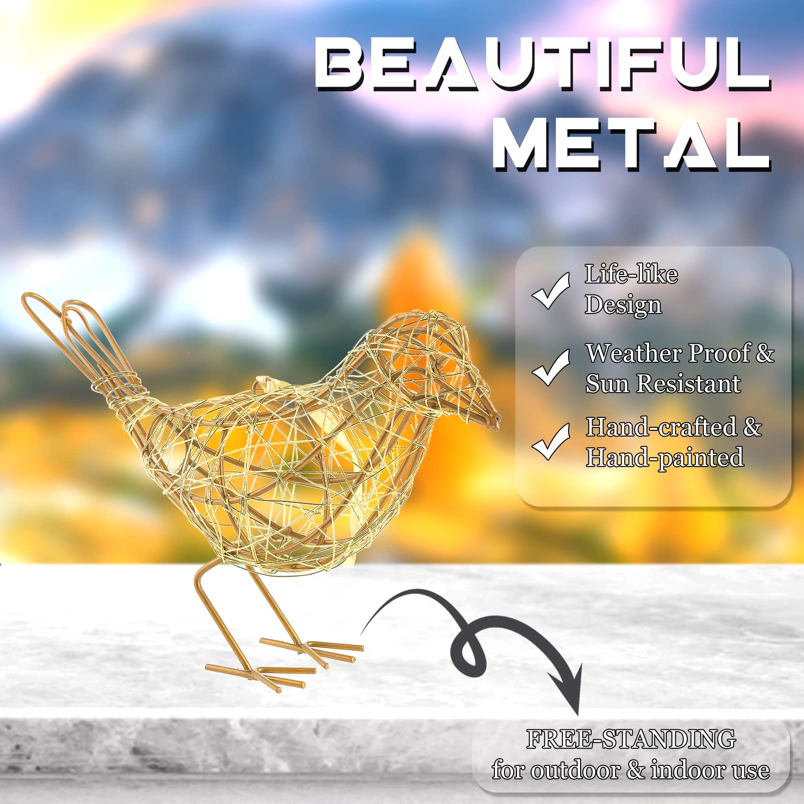 ZZZ TYLOO Metal Bird Decor,Metal Bird Figurine Rustic Table Decor, Hanging Metal Bird Decor Woven with Gold Wire for Home Decoration, Set of 3 Bird Statues Memo Holder