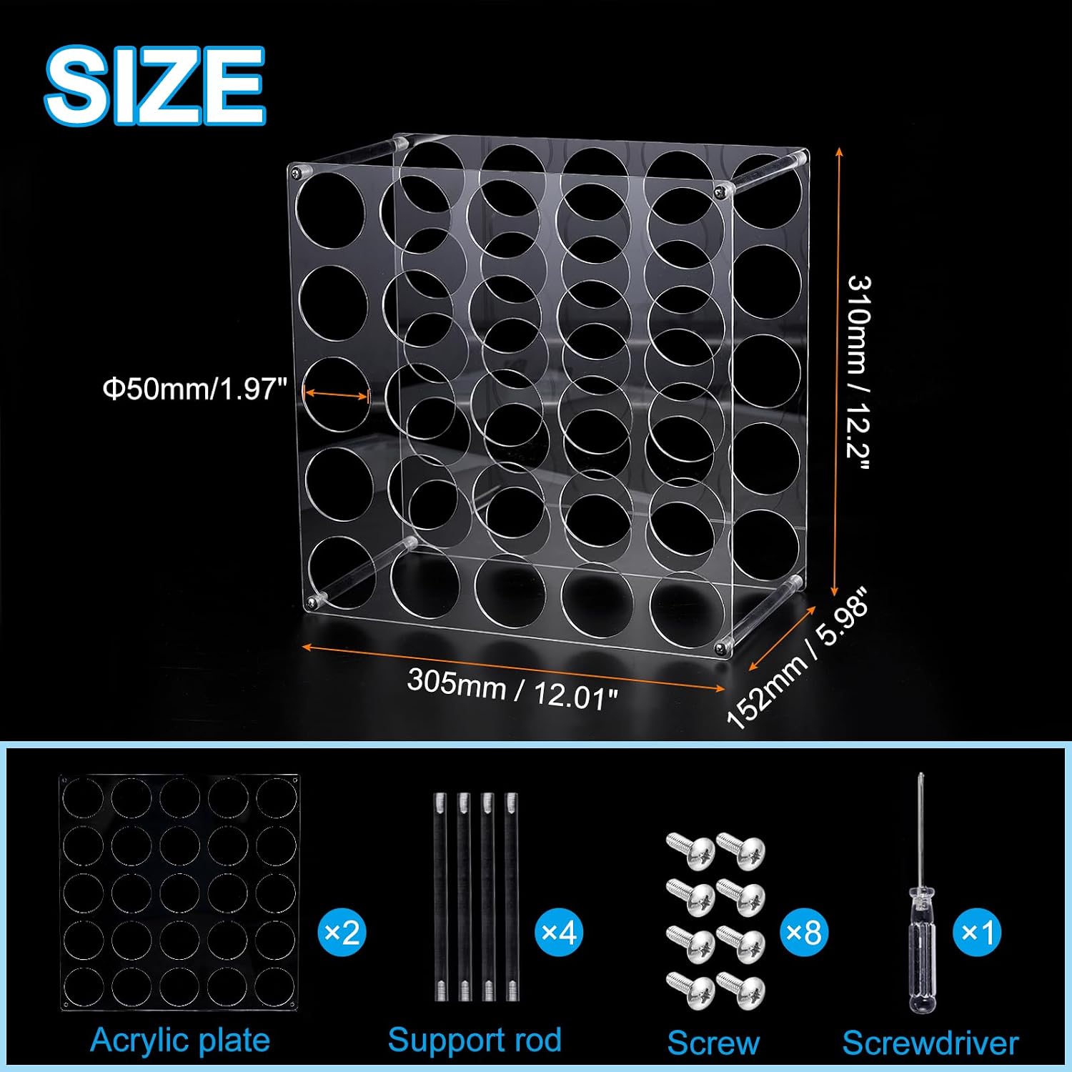 PATIKIL 2Pack Vinyl Roll Storage Rack, 25 Holes | Aperture 1.97 Inch Vinyl Roll Holders Art Supply Storage Organizer for Office Home Craft Room, Transparent
