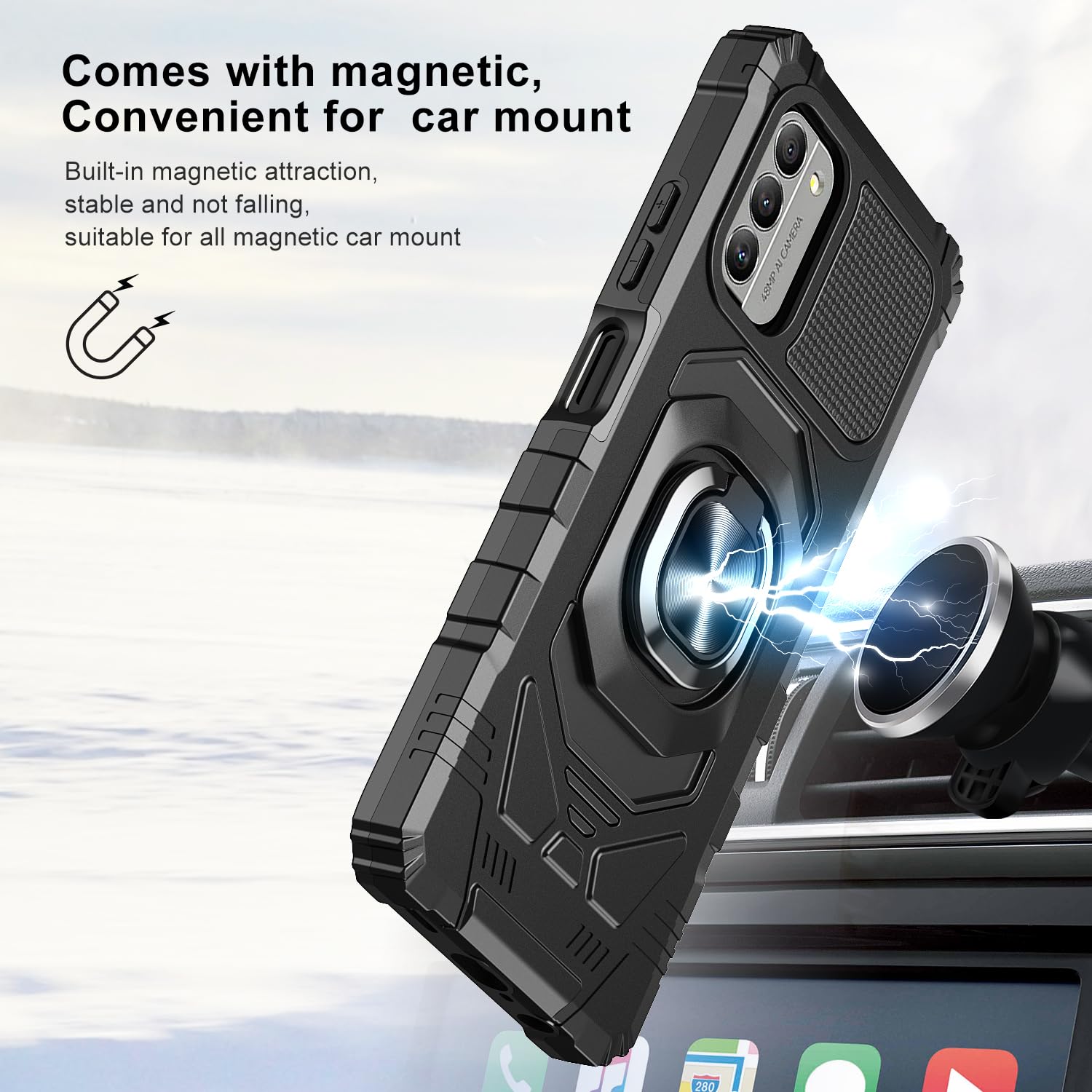 Custodia Ibrida Per Nokia C110 Con Anello Magnetico E Vetro Temperato Incluso - Cover In Plastica, Ricarica Qi, Nuova