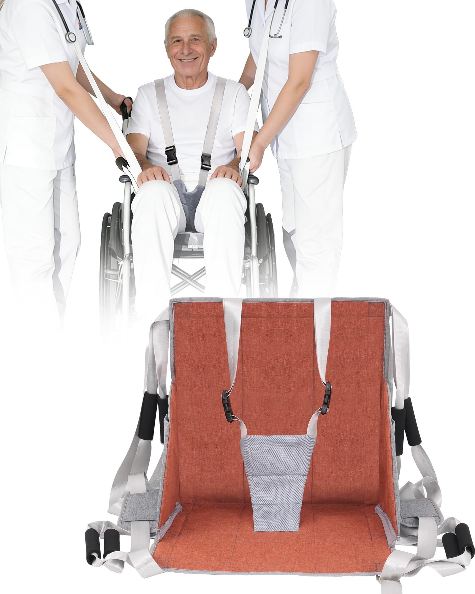 Transfergürtel mit Gleitbrett - Patientenlifter für Bett-Rollstuhl Transfer, Verstellbare Tragegurte Mobilitätshilfe für Senioren & Schwergewichtige, Faltbares Transporttuch