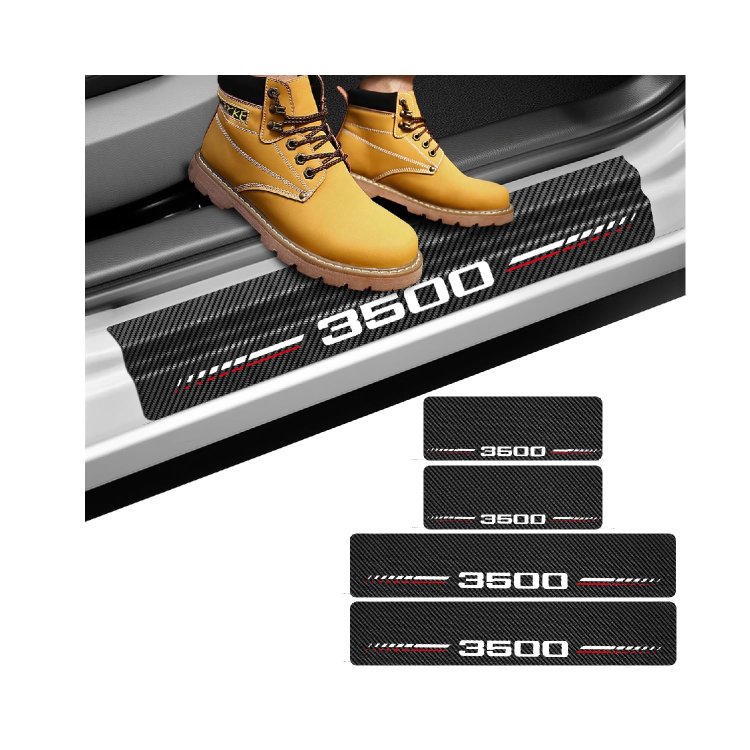 Newace Car Door Sill Protectors for Dodge RAM 3500 Accessories- 4Pcs Door Entry Guard Scuff Sill Protector Plate- Carbon Fiber Anti-Scratch Sticker- Upgraded Full Coverage