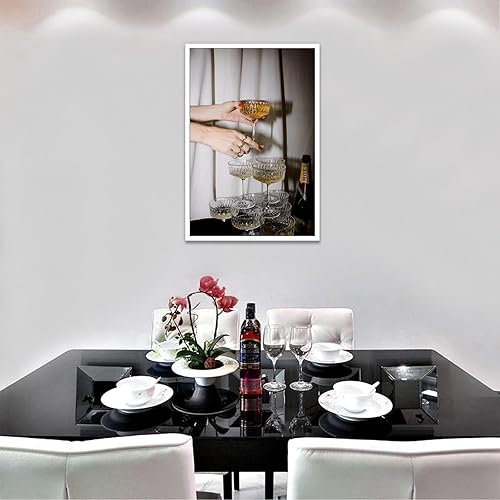 Miniatura 4 de Dcvjiy Divertidas copas de champán coloridas en lienzo, arte de pared, póster retro de torre de champán, impresiones de carrito de bar, pintura,