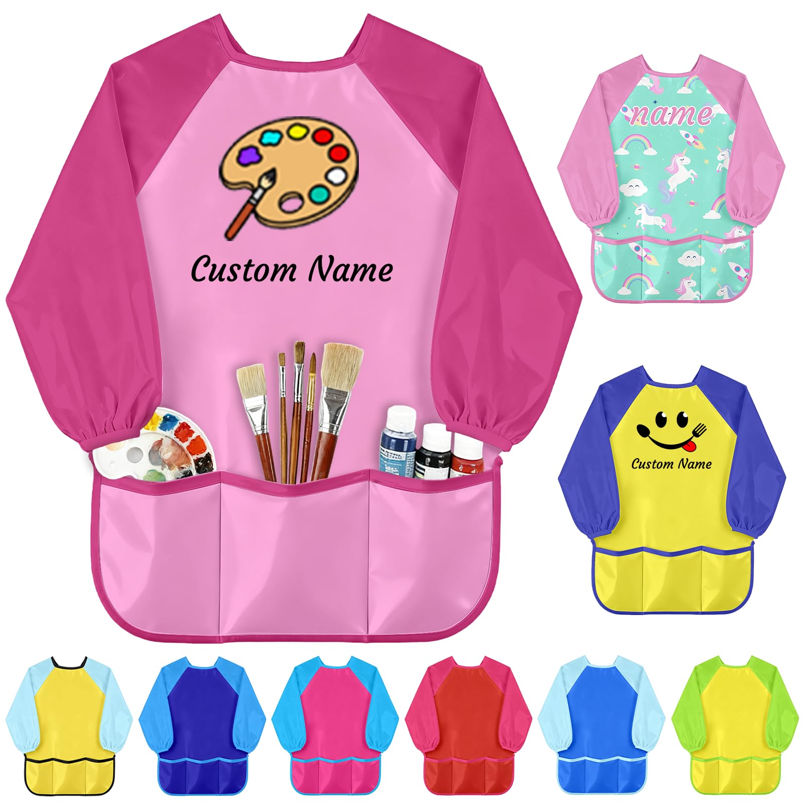 Personalised Kids Art Smock Toddlers Painting Apron with Name Smock