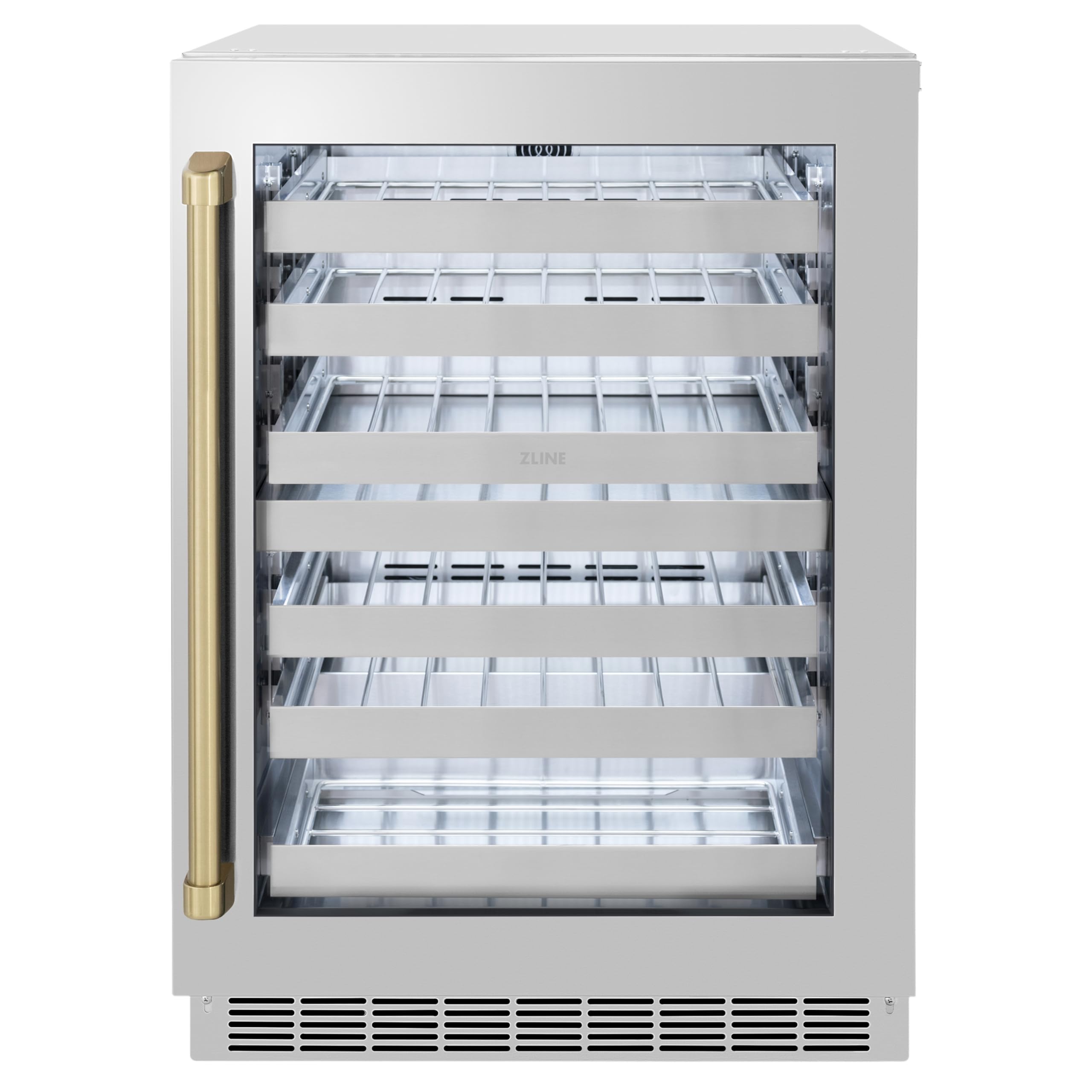 ZLINE Autograph Edition 24 in. Touchstone Dual Zone 44 Bottle Wine Cooler With Stainless Steel Glass Door And Champagne Bronze Handle (RWDOZ-GS-24-CB)