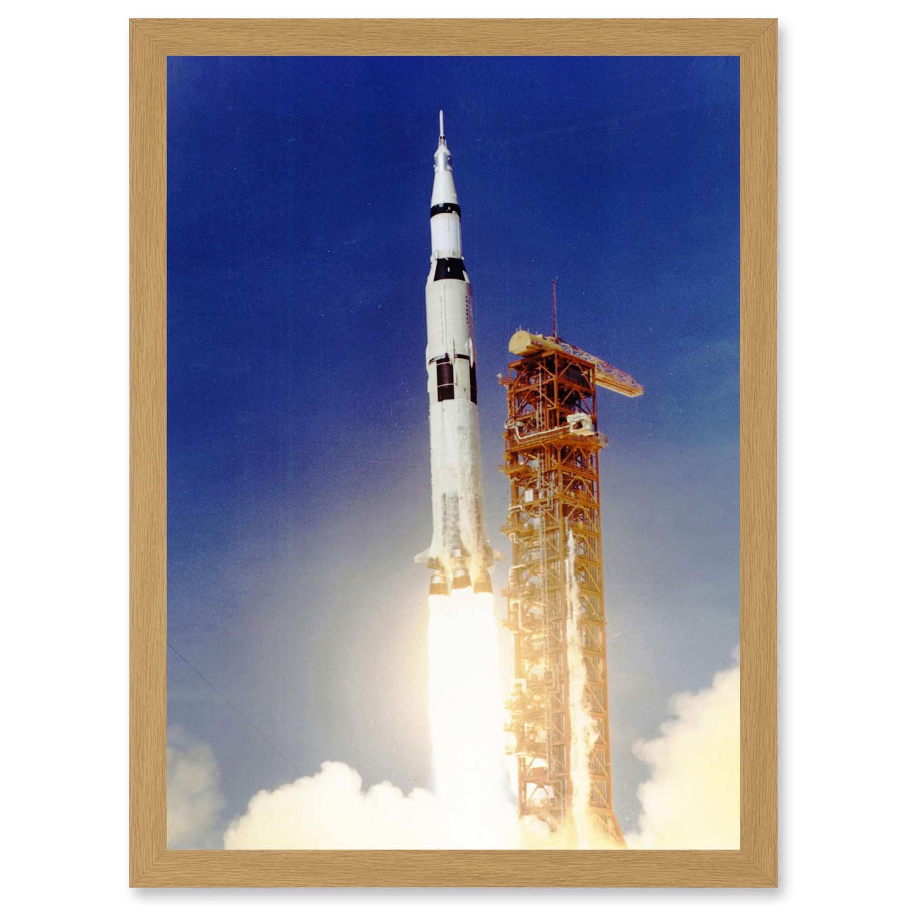 Artery8 Space Apollo 11 Launch Saturn V Rocket Blast Thrust Flame USA A4 Artwork Framed Wall Art Print