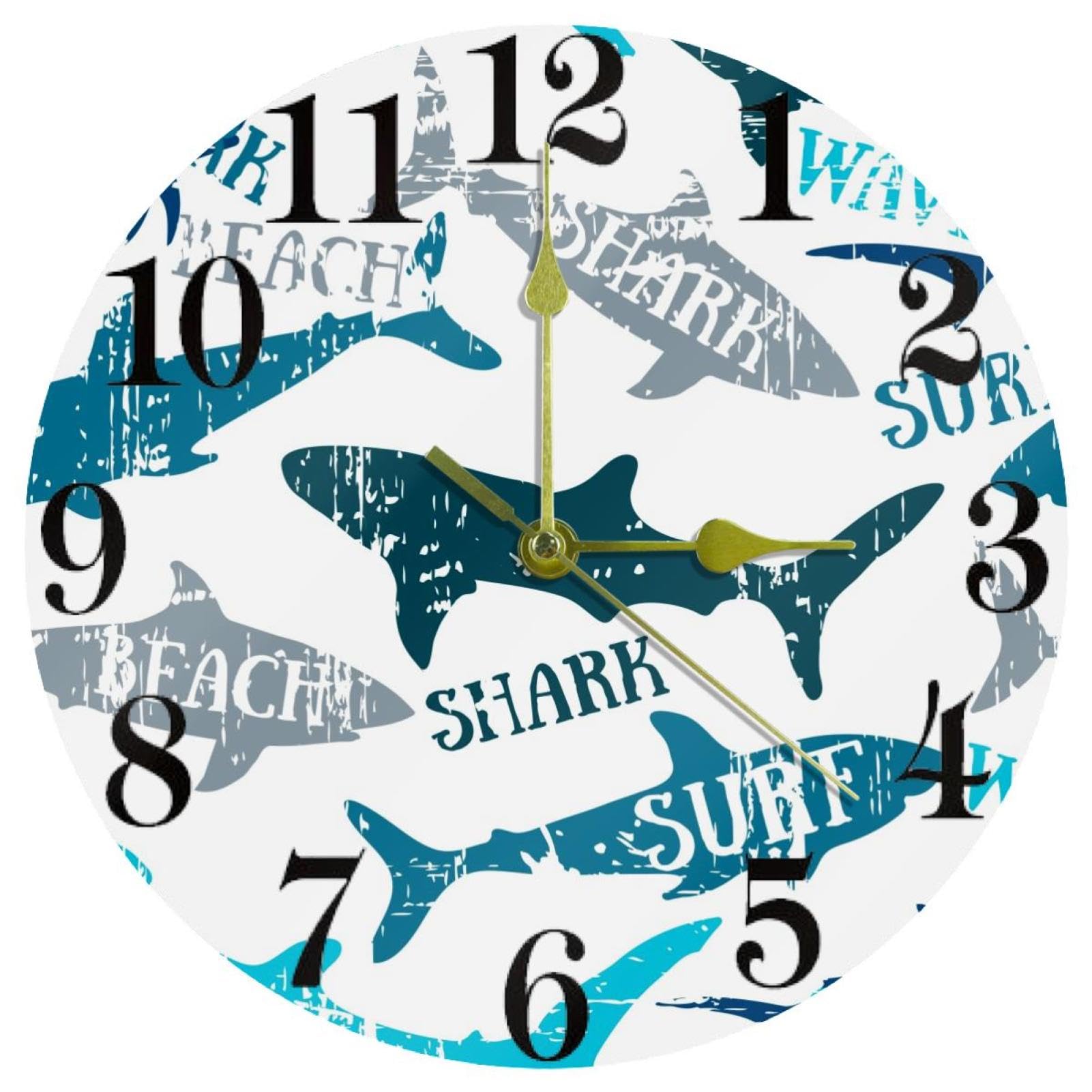 Horloge murale requin silencieuse à quartz pour décoration de maison et bureau