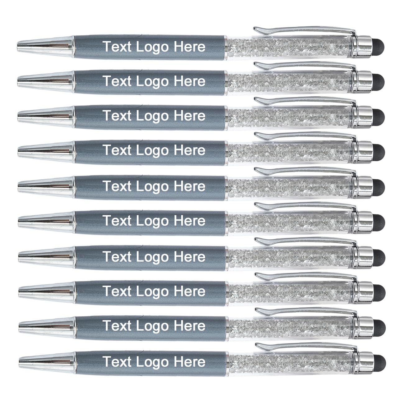 HEYZARDA Personalized Pens with Name Logo Text Custom Ballpoint Pens in Bulk with Stylus for Touchscreen for Business Office Church 50 Pcs, Grey