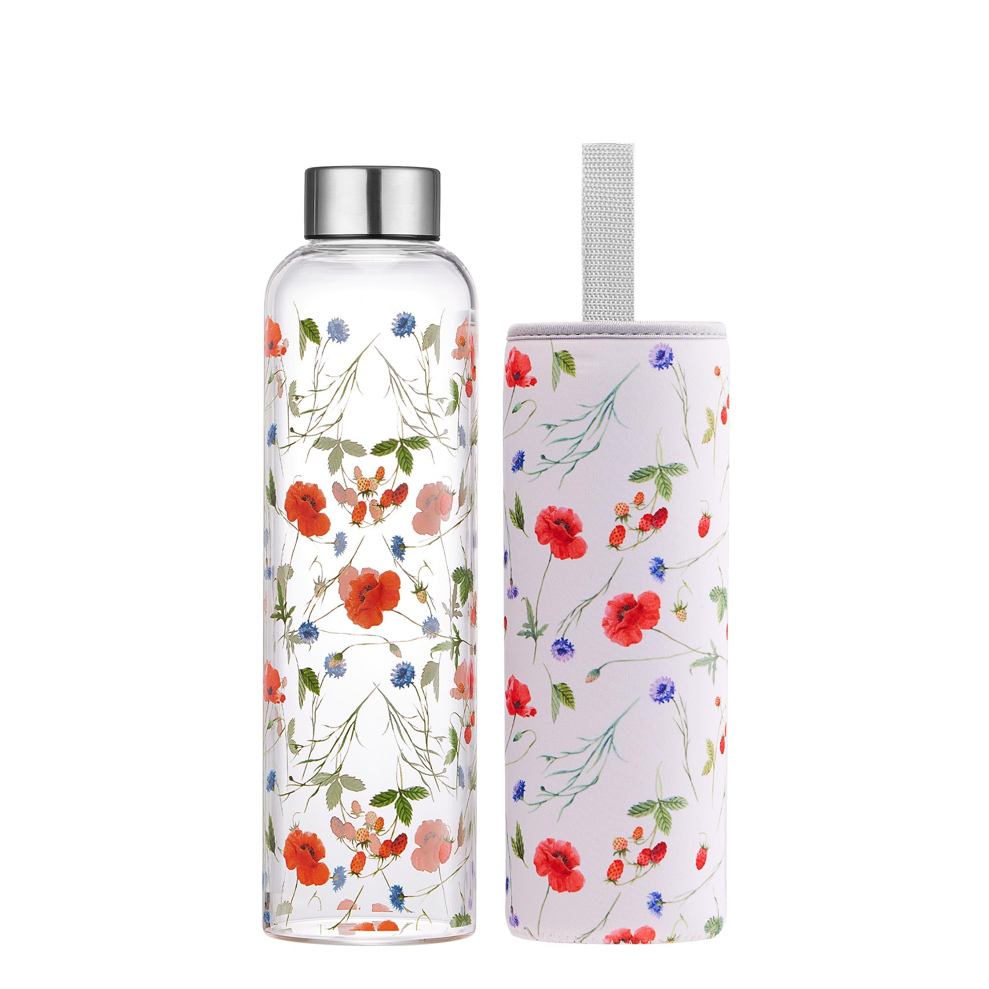 Autsel 500ml Glasflasche Trinkflasche Glas Sport Borosilikat Glass Bottle Wasser Flasche mit Neopren-Hülle mit Auslaufsichere Abdeckung