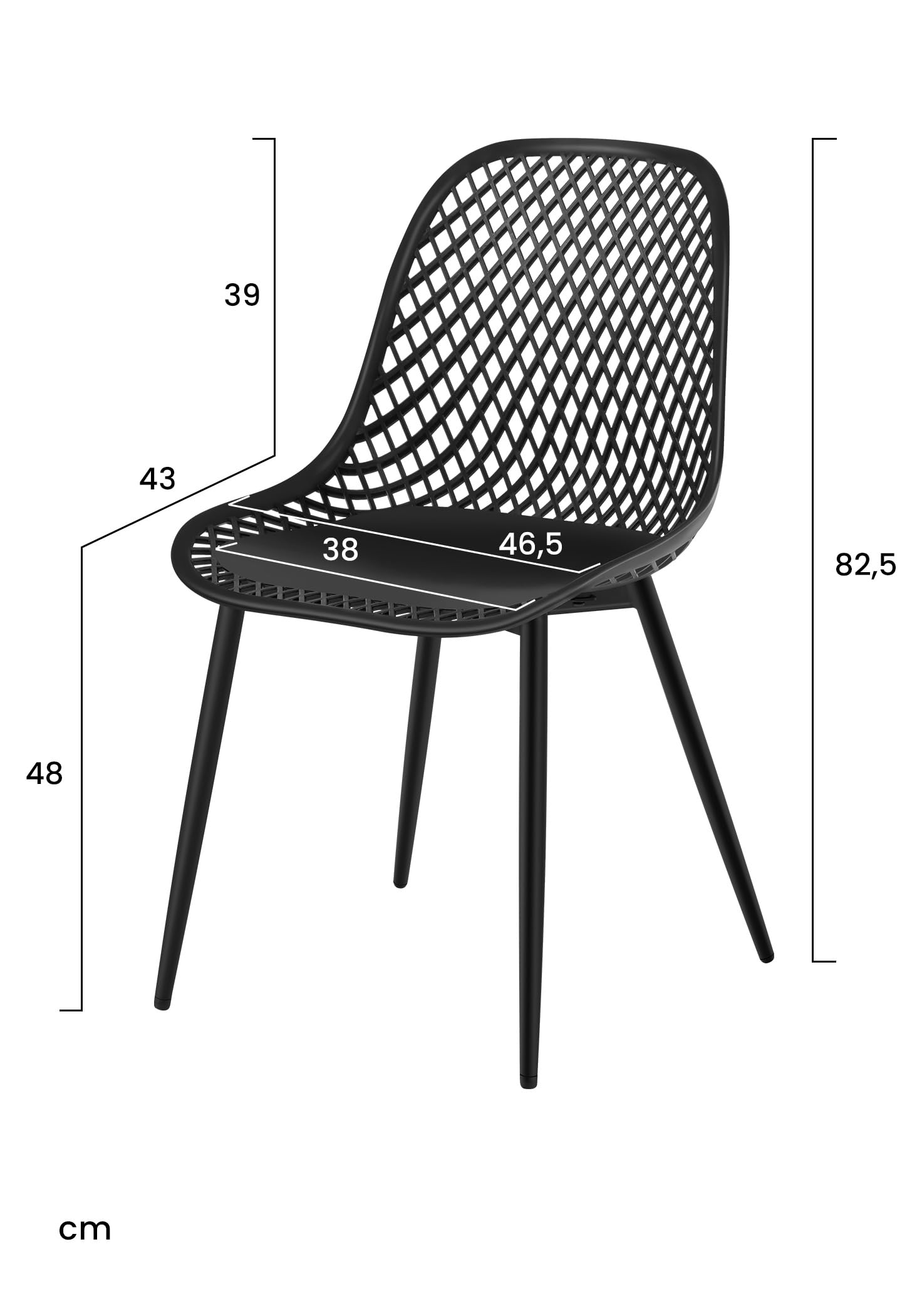 Juego de 4 Sillas de Comedor,Asiento PP,Negro