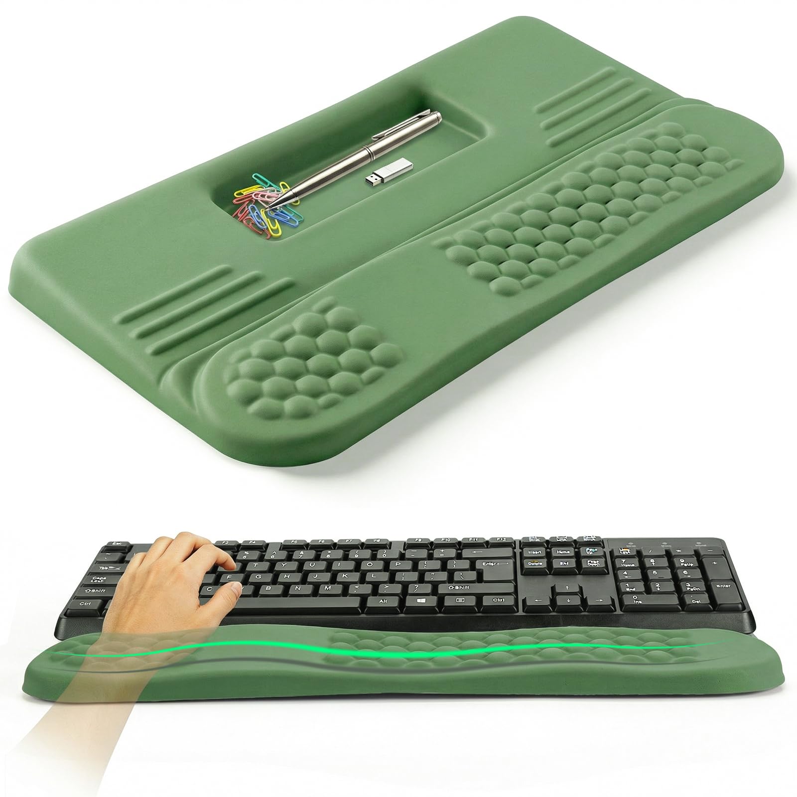 LIMOUS Keyboard Wrist Rest,17.3 * 9.8in Lycra and Memory Foam Cushioned Keyboard Stand for Ergonomic Typing - Anti-Slip PU Bottom for Office, Home or Gaming Setup Green