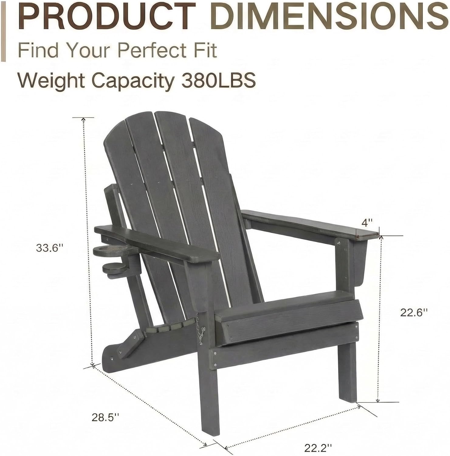 Folding Adirondack Chairs Set of 2, HDPE Plastic Adirondack Chair with Wood-Texture & Cup Holder, Fire Pit Chairs for Garden Backyard Porch