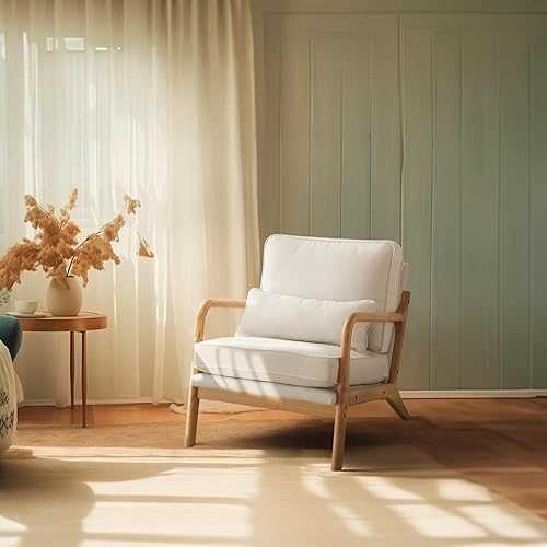 Miniatura 61 de Bonnlo Juego de 2 sillas decorativas de color beige fino, tapizadas de mediados de siglo, modernas sillas de lectura, sillas de lectura laterales,