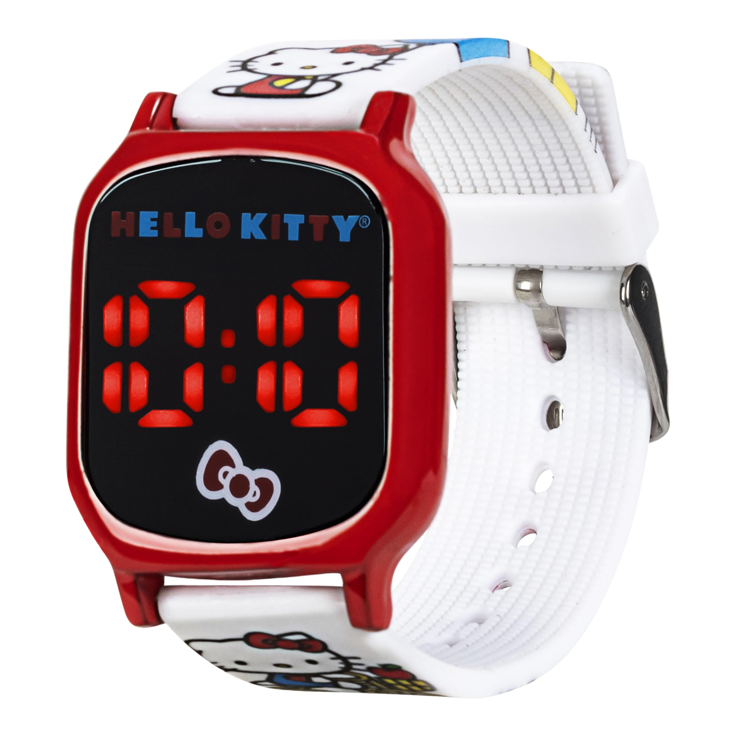 Accutime Hello Kitty Digital LED Quartz Kids White Watch for Girls with White Hello Kitty and Friends Band Strap (Model: HK4158AZ)