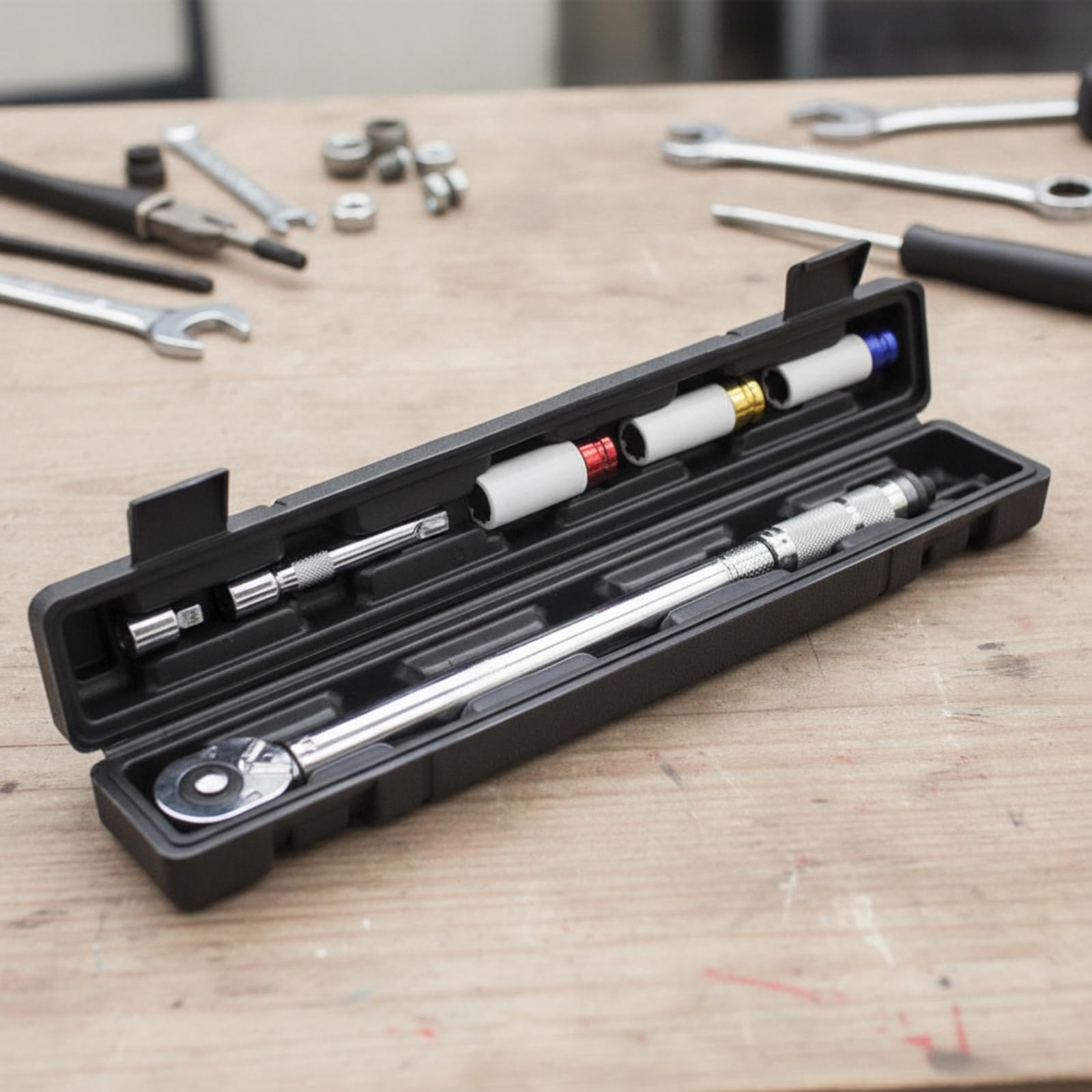 Harilla Kit Chiave Dinamometrica Professionale Impugnatura Zigrinata Antiscivolo, Chiave Dinamometrica con Bussole, tarata, Set di Chiavi Dinamometriche, per Garage