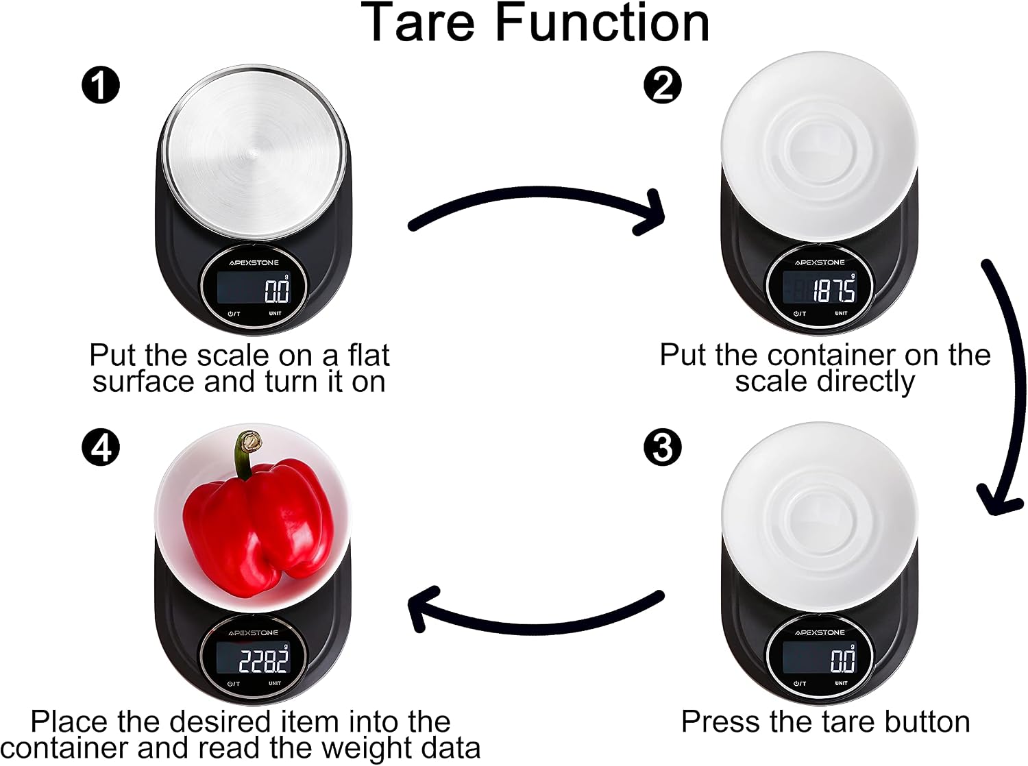 Apexstone Digital Kitchen Scale,Digital Scale for Baking,Kitchen,Food,Cooking,Digital Food Scales Digital Weight Grams and Ounces(Batteries Included)