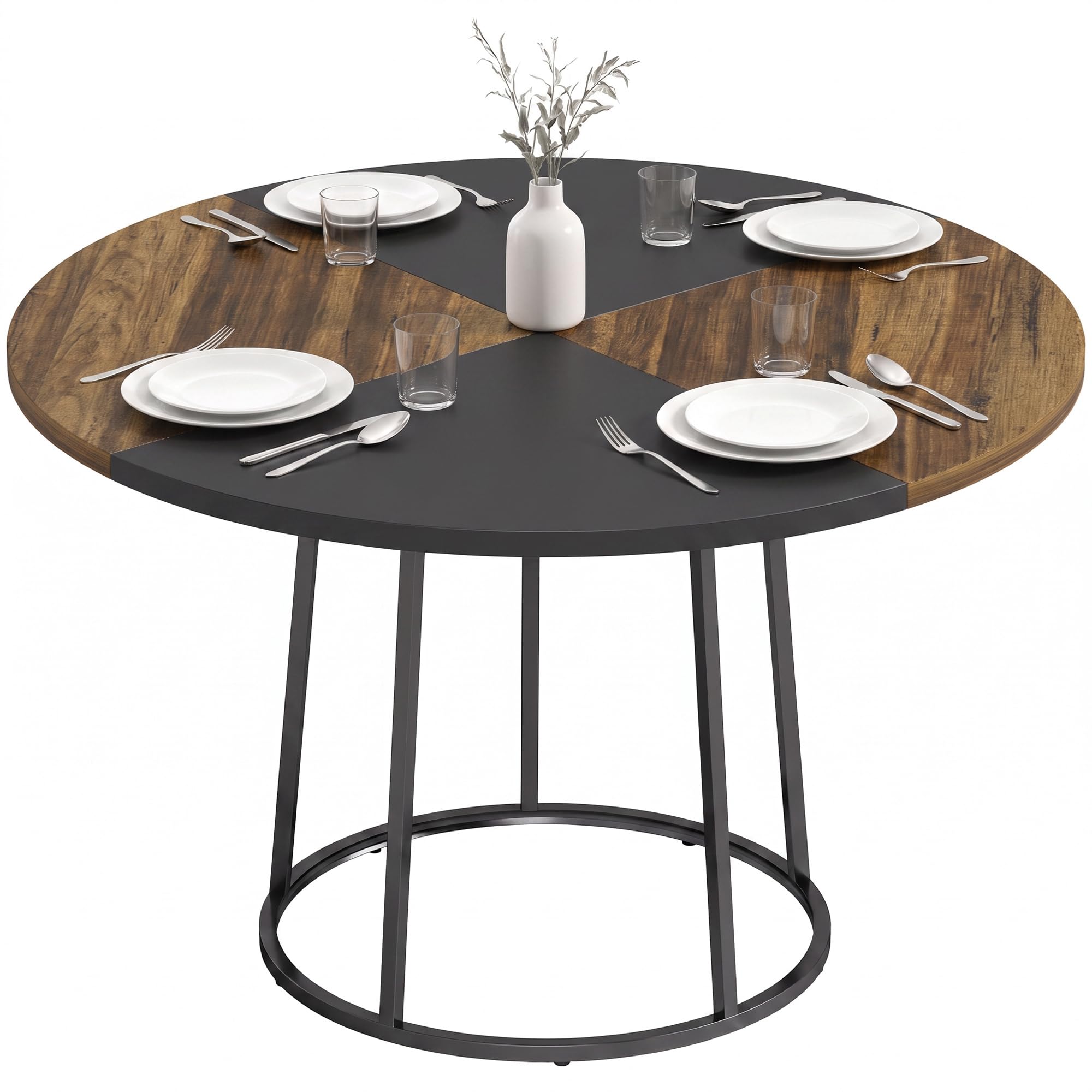 HOMCOM Tavolo da Pranzo Rotondo Ø120x75 cm Marrone Rustico e Nero