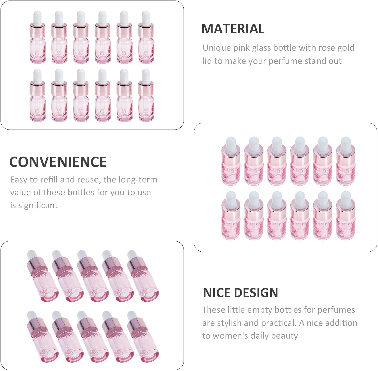 Beavorty Glass Dropper Bottles 5ml Essential Oil Bottles Rose Gold Small Glass Containers