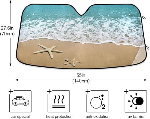 Miniatura 5 de Parasoles para parabrisas de automóvil de playa con estrella de mar que bloquean los rayos UV, protector de visera solar plegable para mantener tu
