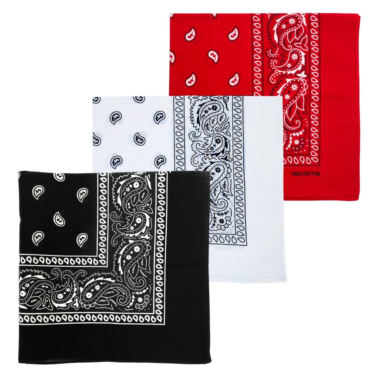 mdstyle 3 PCS 100% Cotton Bandana for Men & Women 22" x 22" Paisely Pattern Handkerchief Headband Scarf-picture-52