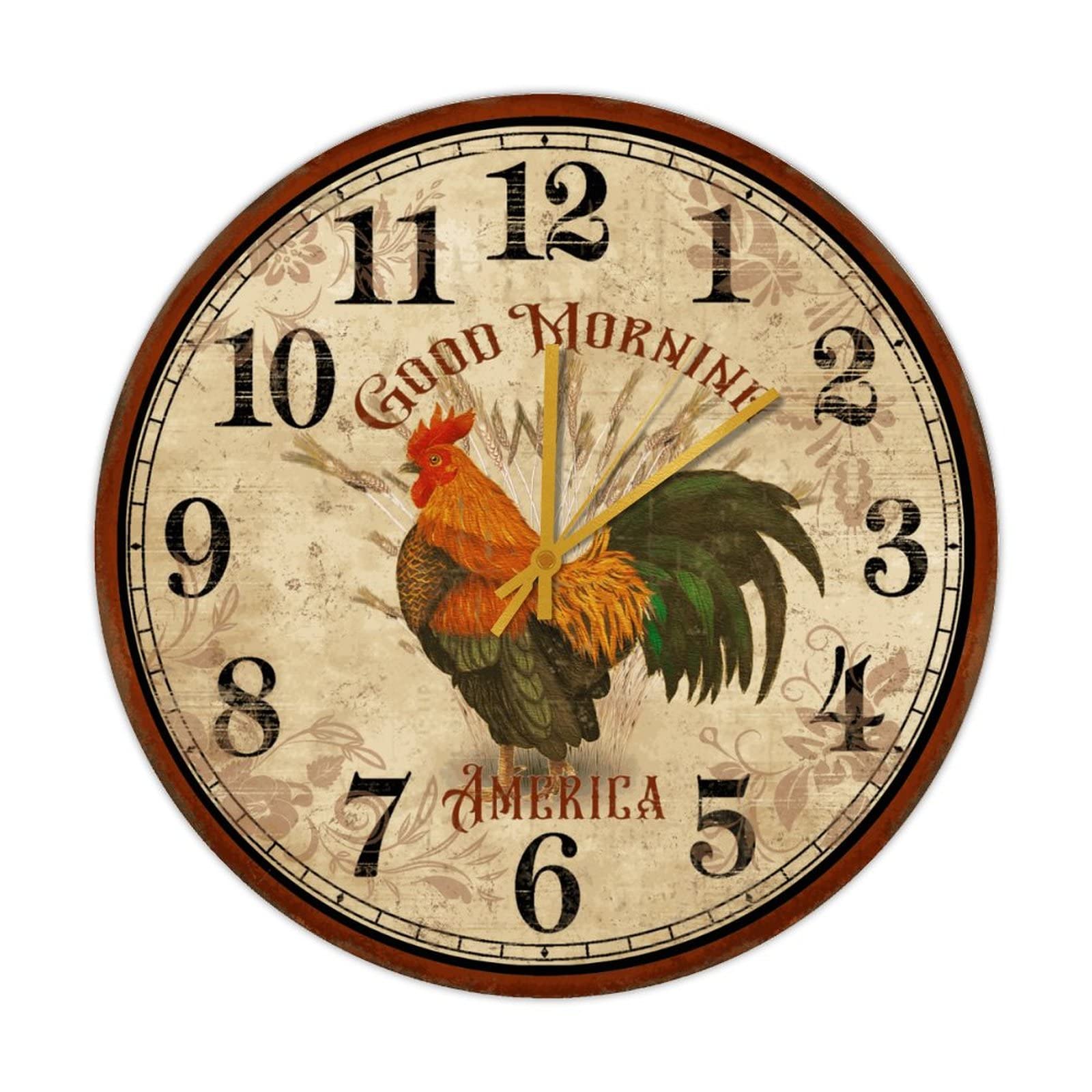 Horloge ronde bois coq 38cm muette pour mur de chambre