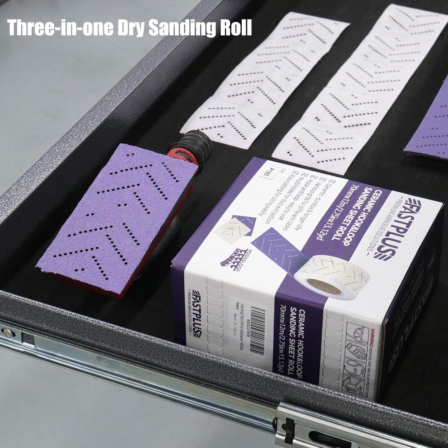 Abrasive Sheet Roll Automotive Sanding Roll Sandpaper Multi-Hole 2-3/4"x13.2 Yard Rectangular Hand Torn Sandpaper Three-in-one Dry Sanding Roll for Coating Removal, Body Repair, Auto Sanding, 80 Grit