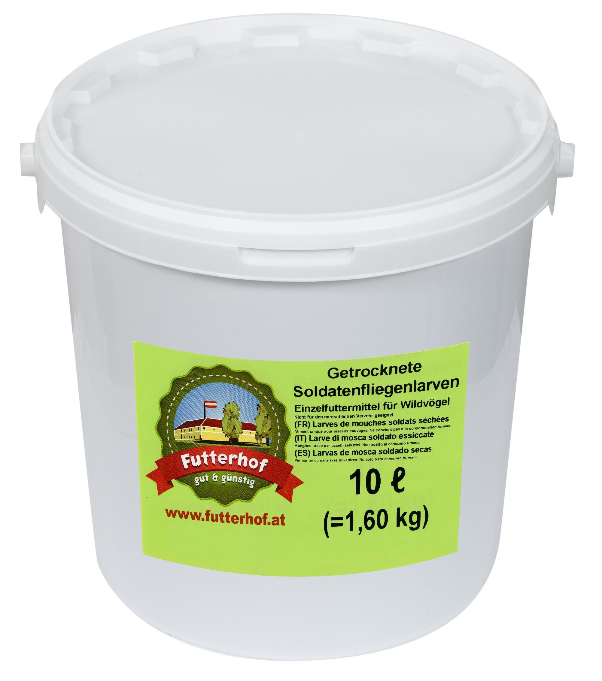 Soldatenfliegenlarven Hermetia | 10 L Eimer (1,60 kg) Premium Qualität | ähnlich wie getrocknete Mehlwürmer | reichhaltig an Proteinen, Vitaminen und Kalzium |