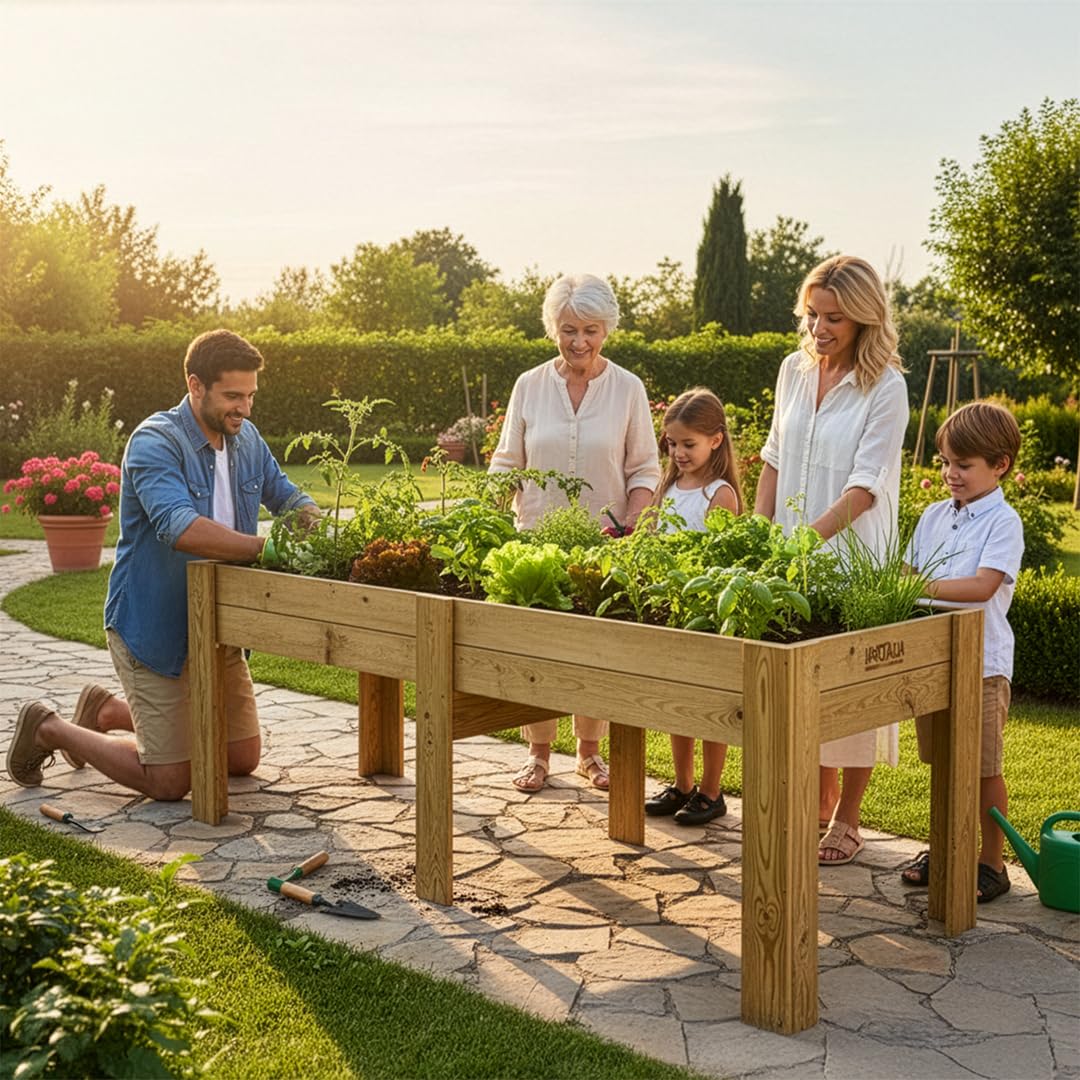 Hortalia Mesa de Cultivo Grande Huerto Urbano Jardinera de Madera - Protección Exterior Autoclave Nivel IV - Gardenbrico - XXL80