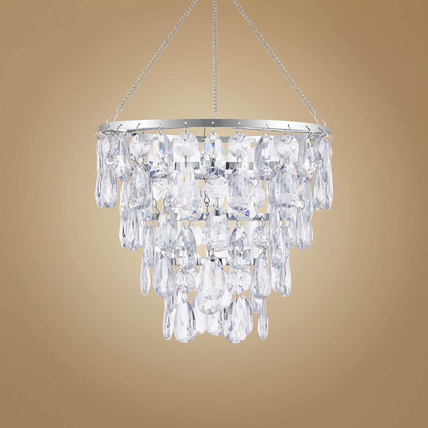 FlavorThings Faux Crystal Chandelier Shade for Bedroom, Small Pendant Light Cover, 4-Tier Acrylic Beaded Teardrop Lamp Shade Replacement, E26 E27, Easy Install