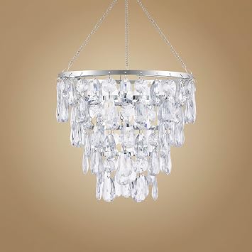 Faux Crystal Chandelier Shade for Bedroom, Small Pendant Light Cover, 4-Tier Acrylic Beaded Teardrop Lamp Shade Replacement, E26 E27, Easy Install