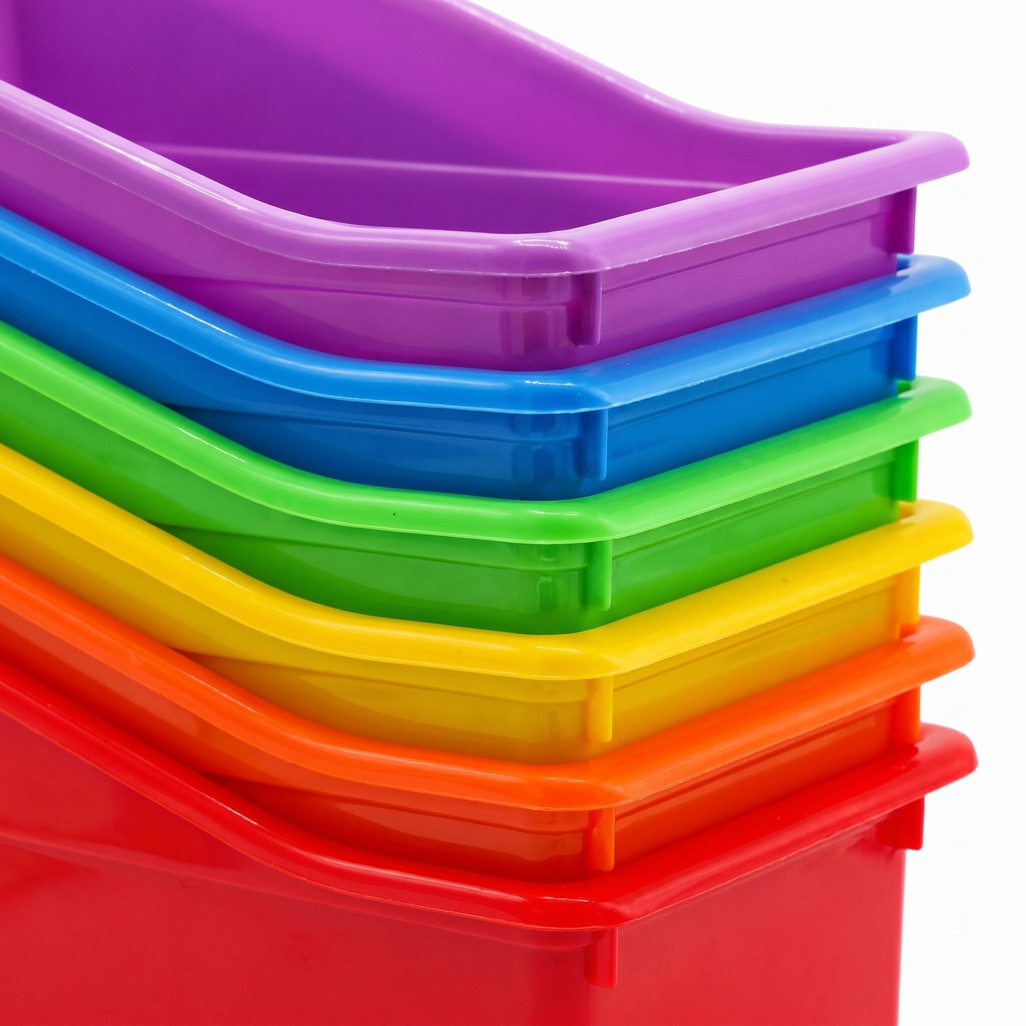 Operitacx 6 contenitori organizer per la classe, scatole di plastica impilabili da 11,4x7,4x5,5 pollici, 6 colori, scatole per archiviazione per cancelleria scolastica e libri