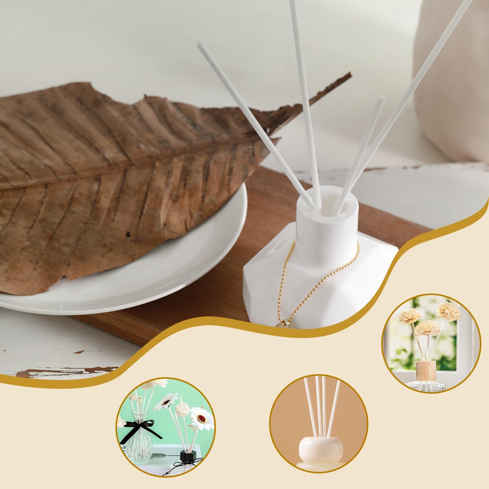 100 Piezas Varillas difusoras de Fibra de Repuesto, Varillas difusoras de Aceite Esencial, Repuesto para Difusores de Aroma, Ecológicas, Blancas, 20cm x 3mm