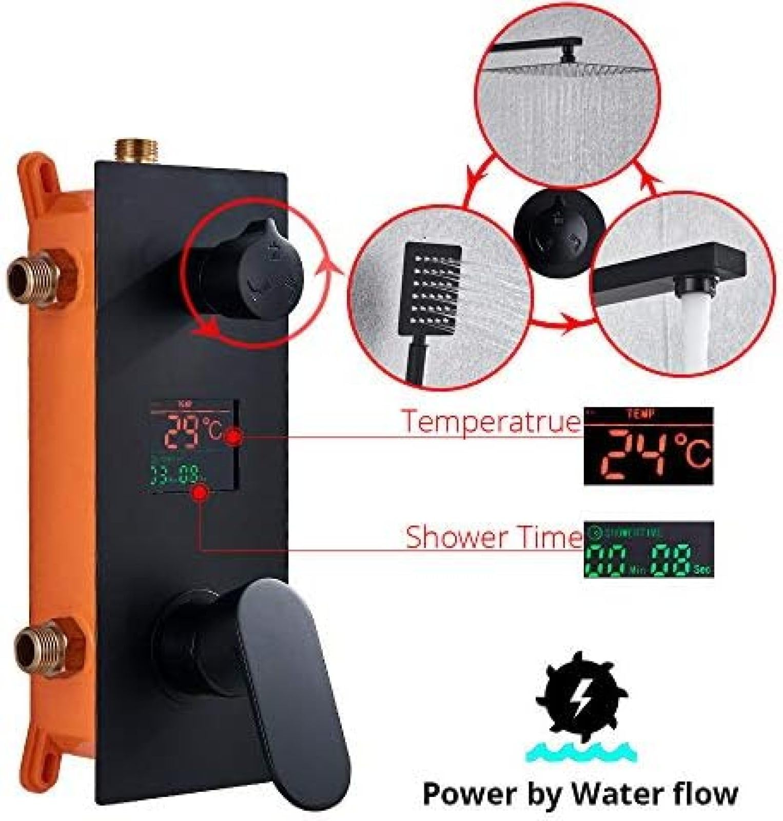 3 funzioni nero opaco digitale doccia rubinetto moderno bagno soffione doccia per il massimo relax regolabile pressione e controllo della temperatura design elegante