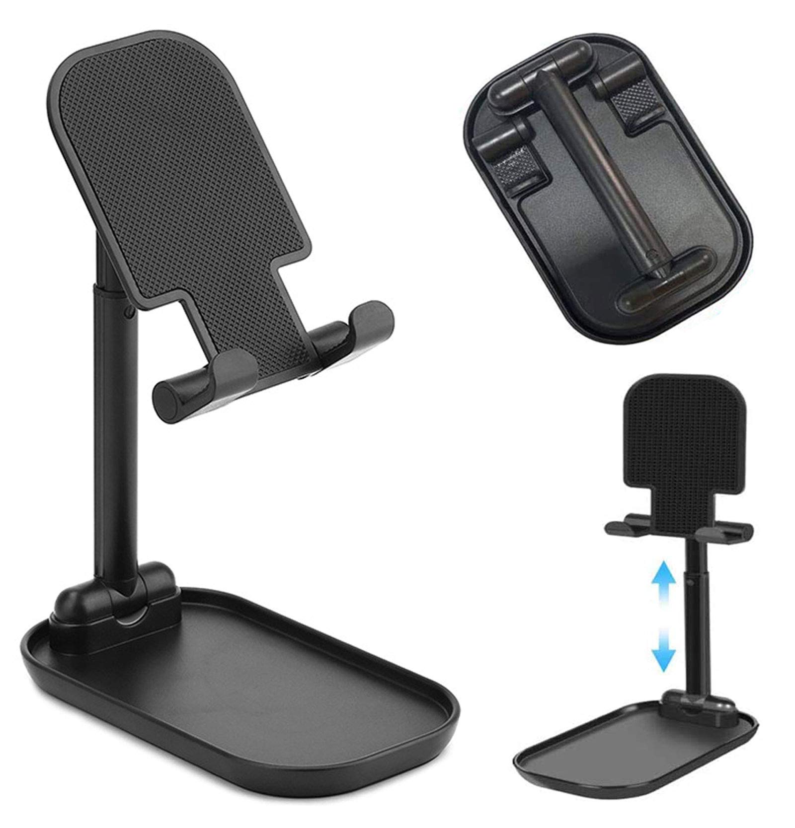 Upgraded Cell Phone Stand for Desk, Foldable Adjustable Desktop Phone Holder Cradle Dock for Home Office Travel Compatible with Smartphone Android, iPhone 11 Xs XR 8 7 Plus, Tablet iPad (Black)