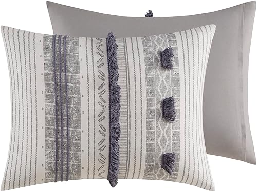 Miniatura 10 de INK+IVY Juego de funda nórdica de algodón de 3 piezas en acabado gris y azul marino II12-1262