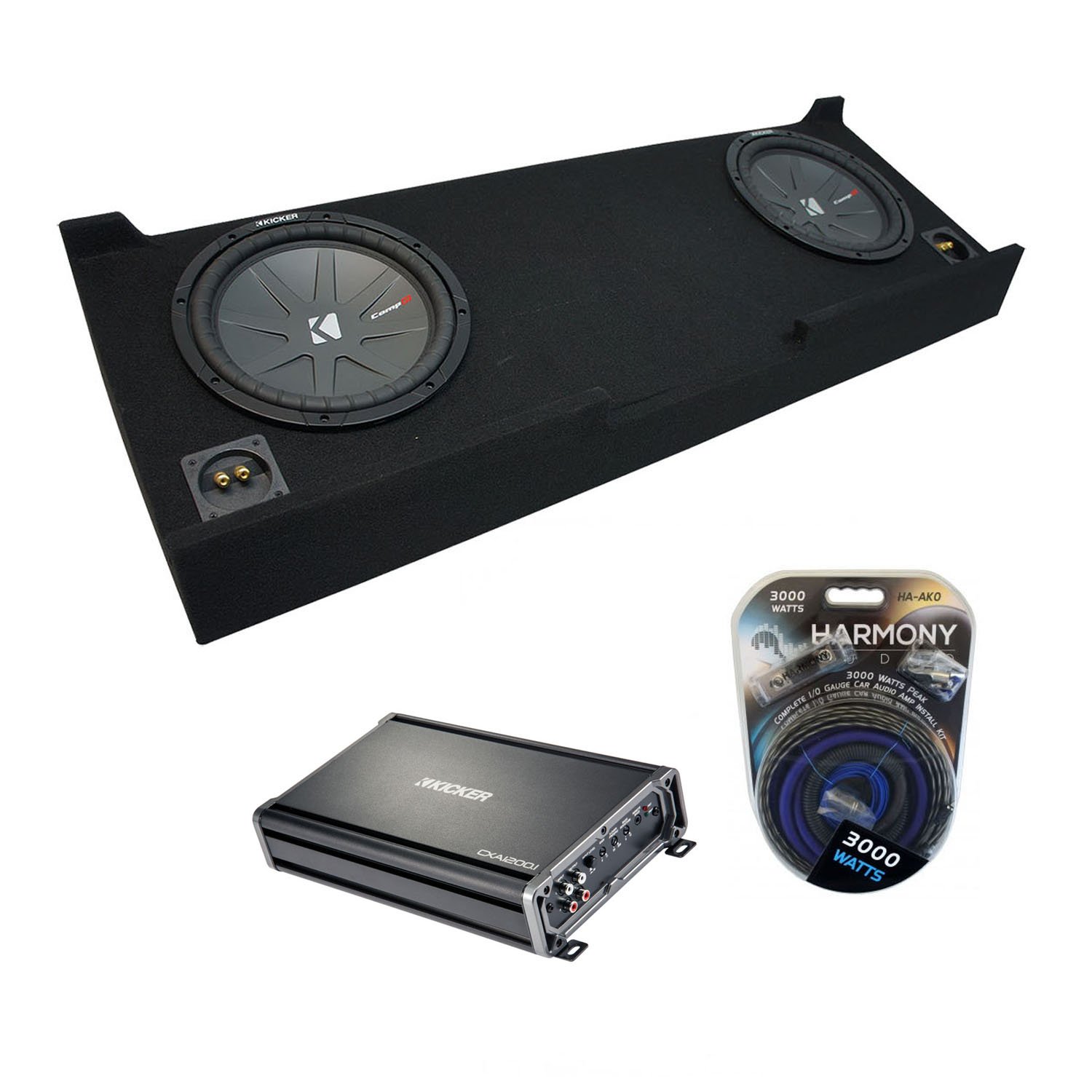 Harmony Audio Compatible with 2007-2013 Chevy Silverado Crew Cab Truck Kicker Bundle CompR CWR10 Dual 10