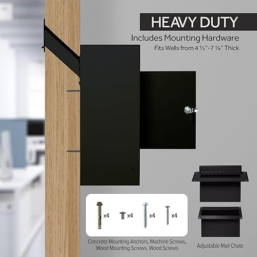 Miniatura 18 de Durabox Caja fuerte de depósito a través de la puerta, 12 x 6 x 15 pulgadas, buzón de acero resistente con cerradura para recibir correo, cheques