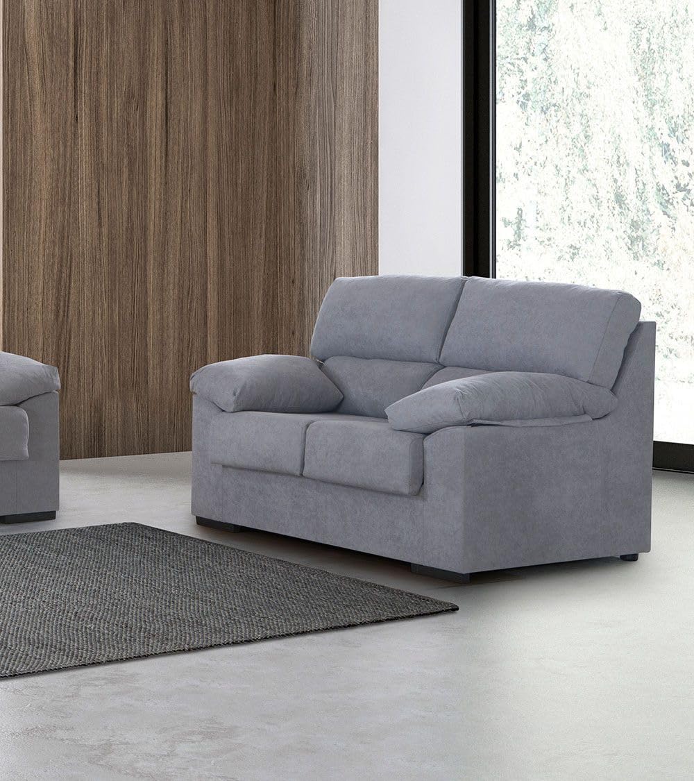 SWEET SOFA® - Sofá 2 plazas 140 cm Denver, sofá tapizado Antimanchas Gris Claro, sofá desenfundable Estructura Madera (97 Altura x 85 Prof)