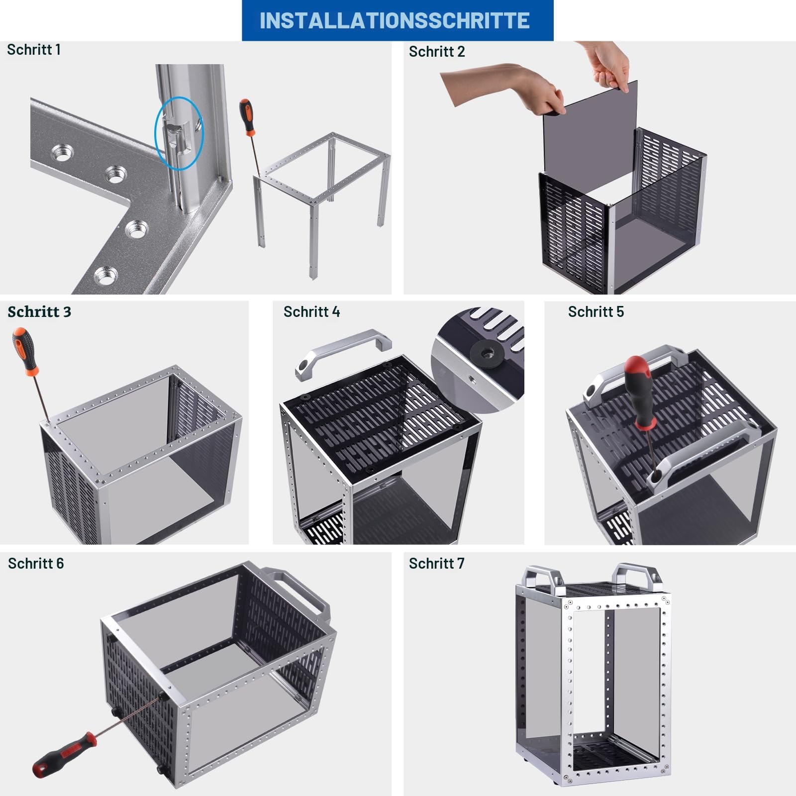 GeeekPi DeskPi RackMate TT Mini-Serverschrank für Mini-PCs, 200 mm Tiefes Mini-Rack inkl. 2X 0.5U Regalboden, für NAS, AV- & Netzwerktechnik (Silber)