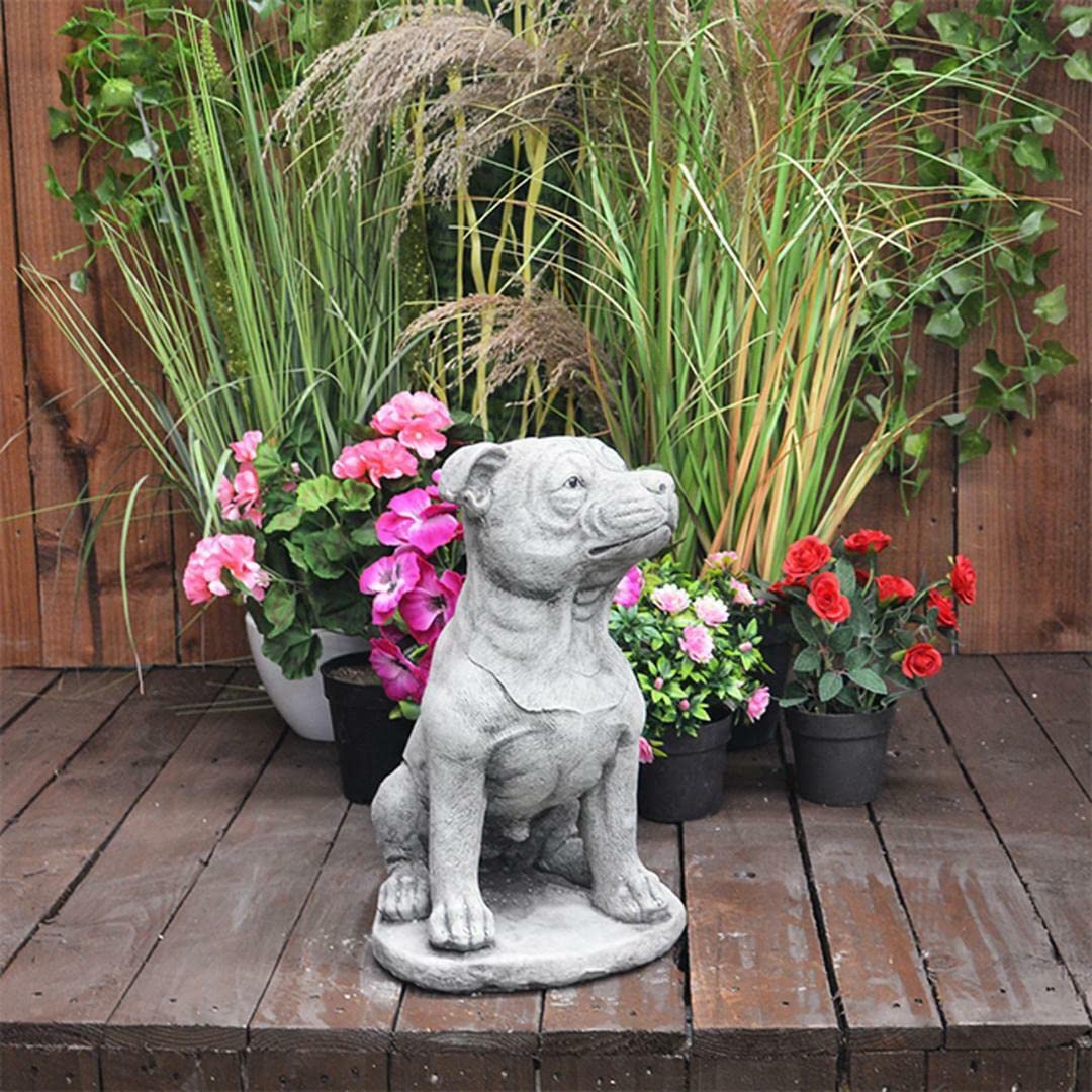 Discount Garden Statues Antique Grey Dgs Statues Large Stone Cast Sitting Proud Staffordshire Bull Terrier Dog Statues Animal Sculpture