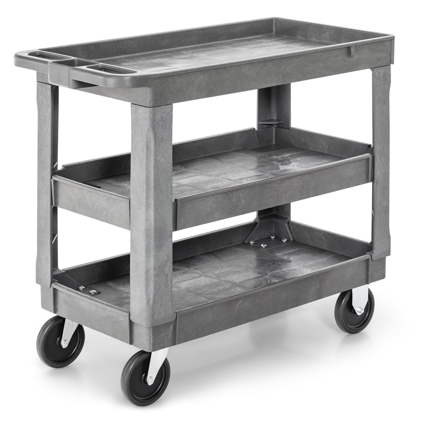 Chariot De Service GYMAX 3 Niveaux - Étagère Réglable, Roulettes, Capacité 250kg, Pour Garage Ou Cuisine