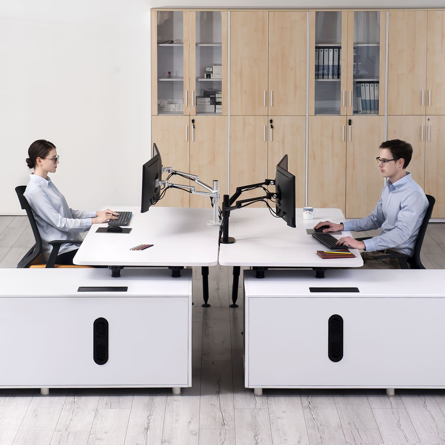 ThingyClub® Adjustable Aluminium Universal Full Motion Desk Mount Arm Stand Bracket (Dual Monitors - Silver)