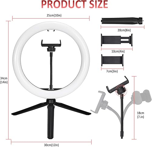 Miniatura 8 de Anillo de luz para selfie de 10 pulgadas con soporte para trípode, 3000-7000K temperatura de color LED con puntos de pegamento extraíbles y soporte
